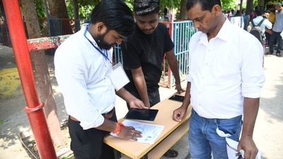 Documents of all candidates were verified at the entrance of the examination centre. (Santosh Kumar) Documents of all candidates were verified at the entrance of the examination centre. (Santosh Kumar)