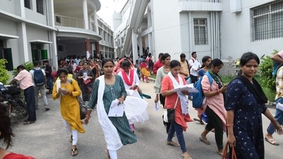 After the completion of the examination on day 1, aspirants could be seen coming out of an examination centre in Patna. (Santosh Kumar) After the completion of the examination on day 1, aspirants could be seen coming out of an examination centre in Patna. (Santosh Kumar)