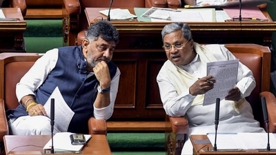 Karnataka chief minister Siddaramaiah with state deputy chief minister DK Shivakumar attend the proceedings on the first day of monsoon session of state assembly, in Bengaluru on Monday. (ANI) (HT_PRINT) Karnataka chief minister Siddaramaiah with state deputy chief minister DK Shivakumar attend the proceedings on the first day of monsoon session of state assembly, in Bengaluru on Monday. (ANI) (HT_PRINT)