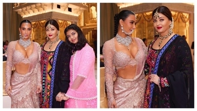 Kim Kardashian can't get enough of Aishwarya Rai; see their new pictures from Ambani wedding. Kim Kardashian can't get enough of Aishwarya Rai; see their new pictures from Ambani wedding.
