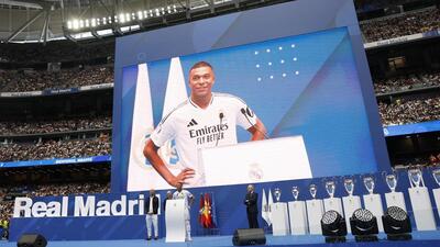 Kylian Mbappe, of France, is presented to fans as a new Real Madrid player at the Santiago Bernabeu stadium in Madrid (REUTERS) Kylian Mbappe, of France, is presented to fans as a new Real Madrid player at the Santiago Bernabeu stadium in Madrid (REUTERS)