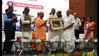 UP chief Yogi Adityanath and other dignitaries at an event on natural farming in Lucknow on July 19. (HT photo) UP chief Yogi Adityanath and other dignitaries at an event on natural farming in Lucknow on July 19. (HT photo)