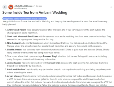 Viral Reddit post about Anant Ambani's wedding Viral Reddit post about Anant Ambani's wedding