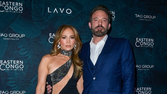 Jennifer Lopez and Ben Affleck attend the 2023 Eastern Congo Initiative Poker and Blackjack Tournament hosted by TAO Group Hospitality at LAVO Restaurant & Nightclub at The Palazzo at The Venetian Resort Las Vegas on November.(Getty Images via AFP)