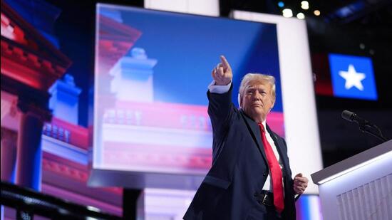 Republican presidential nominee, former U.S. President Donald Trump speaks after officially accepting the Republican presidential nomination on stage on the fourth day of the Republican National Convention at the Fiserv Forum on July 18, 2024 in Milwaukee, Wisconsin. (Getty Images via AFP)