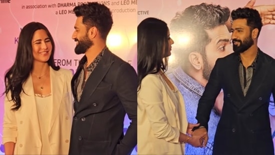 Vicky Kaushal and Katrina Kaif can't stop smiling at each other as they attend Bad Newz screening. Watch