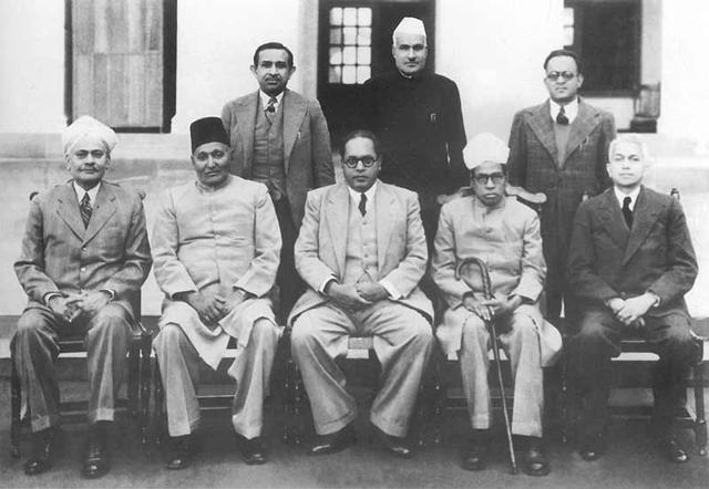 BR Ambedkar (centre), Chairman, Drafting Committee of the Constitution of India, with other members on August 29, 1947. (Wikimedia Commons) BR Ambedkar (centre), Chairman, Drafting Committee of the Constitution of India, with other members on August 29, 1947. (Wikimedia Commons)