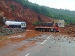 The landslide occurred on the National Highway-66 near Shirur village in Ankola taluk of Uttara Kannada on Tuesday morning. (HT)