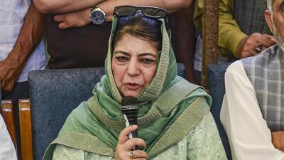 Former J&K chief minister Mehbooba Mufti addresses the media at the party headquarters in Srinagar. (PTI)