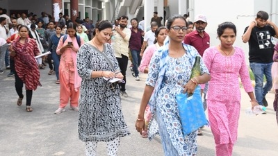 After the exam was over, candidates are allowed exit only after the OMR sheets are sealed. (Santosh Kumar) After the exam was over, candidates are allowed exit only after the OMR sheets are sealed. (Santosh Kumar)