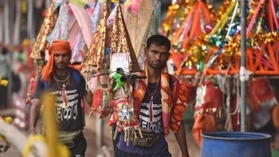 Kanwar Yatri's returning from Haridwar carrying water from the Ganga river ahead of the Shivratri Festival, at Seelampur (HT File) (Representational) Kanwar Yatri's returning from Haridwar carrying water from the Ganga river ahead of the Shivratri Festival, at Seelampur (HT File) (Representational)
