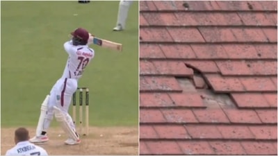 Shamar Joseph's six breaks roof tiles at the Trent Bridge (X) Shamar Joseph's six breaks roof tiles at the Trent Bridge (X)