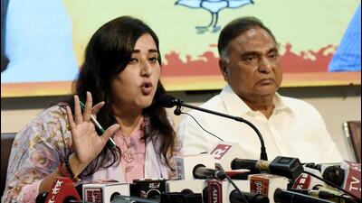 New Delhi, July 20 (ANI): Bharatiya Janata Party (BJP) MP Bansuri Swaraj addresses the press conference with party MP Ramvir Singh Bidhuri on the National Clean Air Programme, in New Delhi on Saturday. (ANI Photo/Ritik Jain) (Ritik Jain) New Delhi, July 20 (ANI): Bharatiya Janata Party (BJP) MP Bansuri Swaraj addresses the press conference with party MP Ramvir Singh Bidhuri on the National Clean Air Programme, in New Delhi on Saturday. (ANI Photo/Ritik Jain) (Ritik Jain)