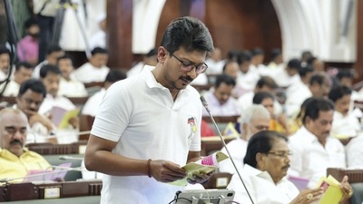 Tamil Nadu minister Udhayanidhi Stalin speaks in the Legislative Assembly. (PTI Photo) Tamil Nadu minister Udhayanidhi Stalin speaks in the Legislative Assembly. (PTI Photo)
