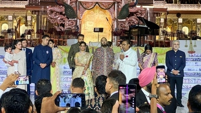Mumbai: Reliance industries Chairman Mukesh Ambani speaks during the third day of Anant Ambani and Radhika Merchant's wedding reception. (PTI) Mumbai: Reliance industries Chairman Mukesh Ambani speaks during the third day of Anant Ambani and Radhika Merchant's wedding reception. (PTI)