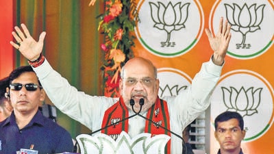 Ranchi, Jul 20 (ANI): Union Home Minister Amit Shah addresses a BJP State Detailed Working Committee, at Prabhat Tara Ground in Ranchi on Saturday. (ANI Photo) (Somnath Sen)