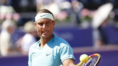Spain's Rafael Nadal returns the ball to Croatia's Duje Ajdukovic during their men's semi-final singles match of the ATP Nordea Open (AFP) Spain's Rafael Nadal returns the ball to Croatia's Duje Ajdukovic during their men's semi-final singles match of the ATP Nordea Open (AFP)
