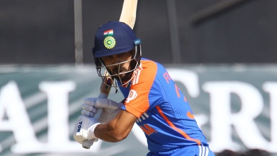 India's Ruturaj Gaikwad plays a shot during the second T20 international cricket match between Zimbabwe and India(AFP)