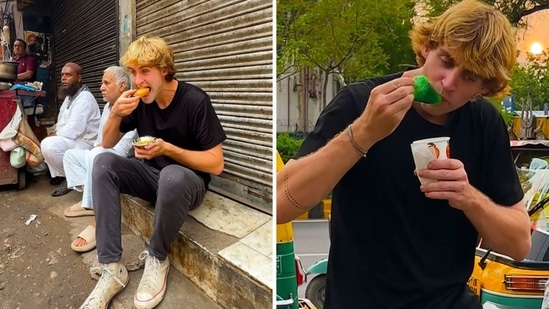 An American travel vlogger samples street food in Delhi.(Instagram/@colinduthie)