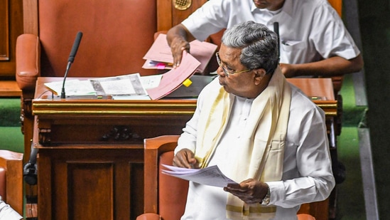 Karnataka Chief Minister Siddaramaiah speaks during the Assembly session, in Bengaluru.(PTI)