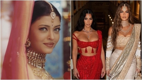 Aishwarya Rai inspired Kim Kardashian and Khloe Kardashian’s Ambani wedding looks. (Instagram )