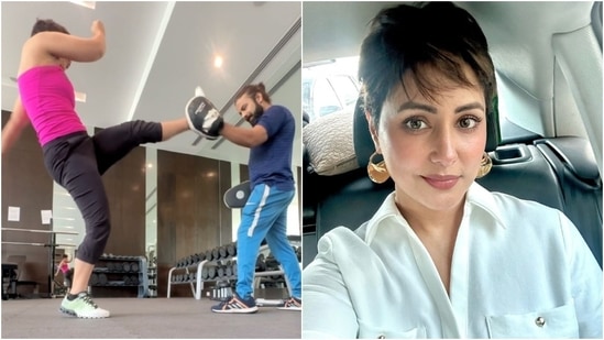 Hina Khan shares an inspiring workout video after her breast cancer surgery. (Instagram )