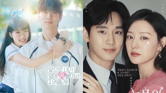 Left: Kim Hye Yoon and Byeon Woo Seok's Lovely Runner aired on tvN from April 8 to May 28, 2024 (Monday-Tuesday); Right: Kim Soo Hyun and Kim Ji Won's Queen of Tears Saturday-Sunday broadcast was on from March 9 to April 28, 2024.