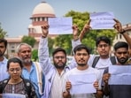 NEET aspirants outside the Supreme Court. (File photo by Sanchit Khanna/ Hindustan Times)