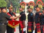 Patna: Brig KD Jaspal (L), Commandant of The Bihar Regimental Centre, with Agniveers during their passing out parade at Gaur Drill Ground, BRC, Danapur in Patna, Monday, June 4, 2024. (PTI Photo) Patna: Brig KD Jaspal (L), Commandant of The Bihar Regimental Centre, with Agniveers during their passing out parade at Gaur Drill Ground, BRC, Danapur in Patna, Monday, June 4, 2024. (PTI Photo)
