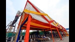 A Kanwar camp being set up on NH-24 near Ghazipur, in New Delhi, India, on Sunday (Hindustan Times) A Kanwar camp being set up on NH-24 near Ghazipur, in New Delhi, India, on Sunday (Hindustan Times)