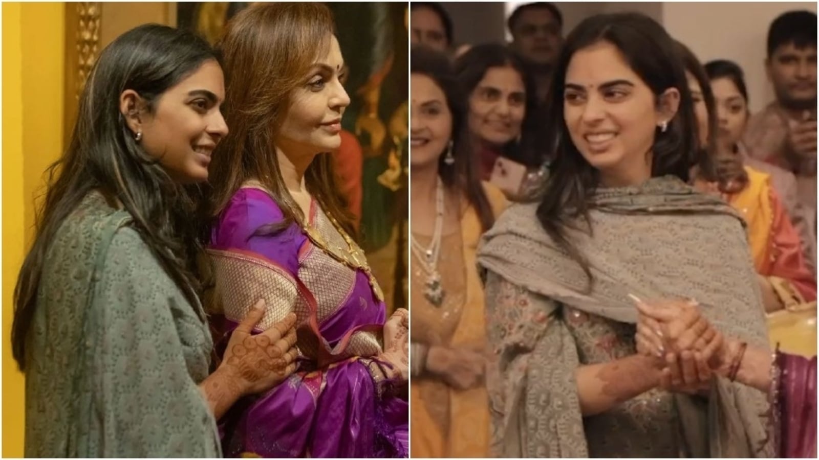 Isha Ambani in simple chikankari suit, no-makeup look attends an art exhibit with Nita Ambani. Watch