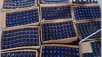 3,000 bottles of illegally diverted Codeine-Based Cough Syrup (CBCS), worth ₹15 lakh in grey markets, were seized by the NCB. 3,000 bottles of illegally diverted Codeine-Based Cough Syrup (CBCS), worth ₹15 lakh in grey markets, were seized by the NCB.