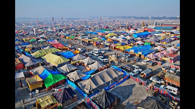 A view of the Akhara camps in the tent city during Kumbh-2019 in Prayagraj. (HT file) A view of the Akhara camps in the tent city during Kumbh-2019 in Prayagraj. (HT file)