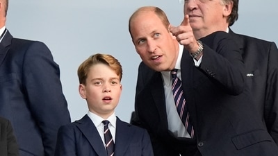 Britain's Prince William and his son Prince George of Wales, left, attend the final match between Spain and England at the Euro 2024 soccer tournament in Berlin, Germany, Sunday, July 14, 2024. (AP Photo/Matthias Schrader) (AP) Britain's Prince William and his son Prince George of Wales, left, attend the final match between Spain and England at the Euro 2024 soccer tournament in Berlin, Germany, Sunday, July 14, 2024. (AP Photo/Matthias Schrader) (AP)