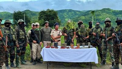 Explosives recovered by combined team of Manipur police and Indian Army (HT Photo/Sourced) Explosives recovered by combined team of Manipur police and Indian Army (HT Photo/Sourced)