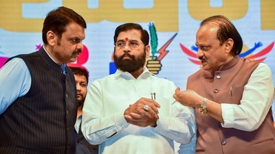Maharashtra Chief Minister Eknath Shinde with state deputy chief ministers Devendra Fadnavis and Ajit Pawar in Mumbai. (ANI) Maharashtra Chief Minister Eknath Shinde with state deputy chief ministers Devendra Fadnavis and Ajit Pawar in Mumbai. (ANI)