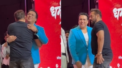 Salman Khan and Govinda at Dharmaveer 2 trailer launch event. Salman Khan and Govinda at Dharmaveer 2 trailer launch event.