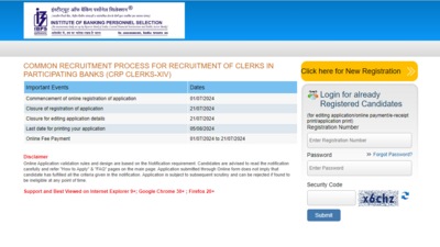 IBPS Clerk 2024: Last date to apply on ibps.in (screenshot of the official website)