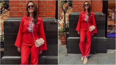Mira Rajput is currently vacationing with Shahid Kapoor. For one of their outings, Mira wore a monochrome ensemble. We love the splash of print on the front of her blouse, featuring trumpet sleeves. She completed the outfit with an over-the-body bag, loafers, and sunglasses. (Instagram) Mira Rajput is currently vacationing with Shahid Kapoor. For one of their outings, Mira wore a monochrome ensemble. We love the splash of print on the front of her blouse, featuring trumpet sleeves. She completed the outfit with an over-the-body bag, loafers, and sunglasses. (Instagram)