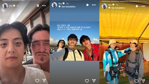 Taehyung clicked a selfie also featuring Jungkook. Taehyung clicked a selfie also featuring Jungkook.