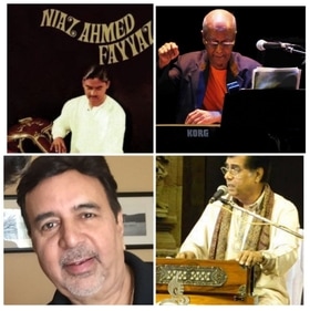 (Clockwise from top left) Ustad Niyaz Ahmed Khan, Xavier Fernandes, Jagjit Singh and Shekhar's father, Hasmukh Ravjiani (Clockwise from top left) Ustad Niyaz Ahmed Khan, Xavier Fernandes, Jagjit Singh and Shekhar's father, Hasmukh Ravjiani