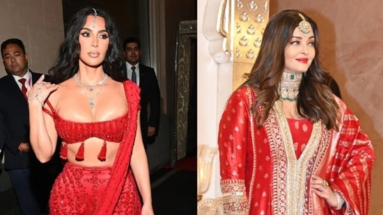 Kim Kardashian, Aishwarya Rai Bachchan at the Ambani wedding.(X, Instagram)