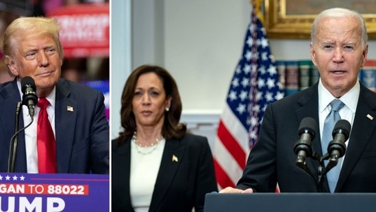 Donald Trump attacks Joe Biden and Kamala Harris at rally in Michigan (Photo by BILL PUGLIANO / GETTY IMAGES NORTH AMERICA / Getty Images via AFP, Photographer: Bonnie Cash/UPI/Bloomberg)