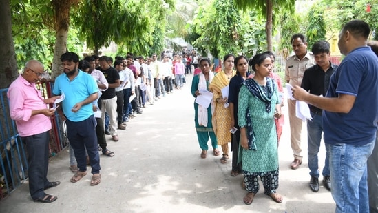 On the last day of TRE 3,0, July 22, the exam will be held in two shifts – from 9:30 am to 12 pm and from 2:30 pm to 5 pm.(Santosh Kumar/HT Photo)