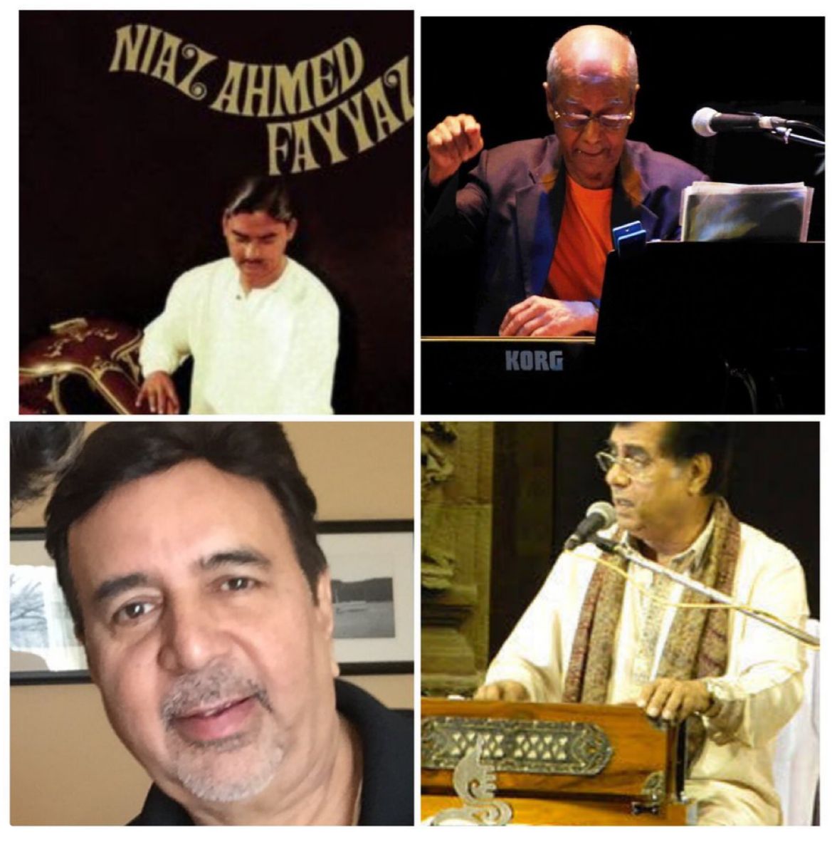 (Clockwise from top left) Ustad Niyaz Ahmed Khan, Xavier Fernandes, Jagjit Singh and Shekhar's father, Hasmukh Ravjiani (Clockwise from top left) Ustad Niyaz Ahmed Khan, Xavier Fernandes, Jagjit Singh and Shekhar's father, Hasmukh Ravjiani