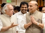 Union defence minister Rajnath Singh and Congress leader Jairam Ramesh during the all-party meeting ahead of the Budget Session of Parliament in New Delhi on July 21, 2024. (HT Photo) Union defence minister Rajnath Singh and Congress leader Jairam Ramesh during the all-party meeting ahead of the Budget Session of Parliament in New Delhi on July 21, 2024. (HT Photo)