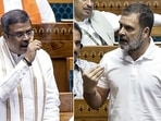 Leader of Opposition in the Lok Sabha Rahul Gandhi (L) and Union minister Dharmendra Pradhan in the House. Leader of Opposition in the Lok Sabha Rahul Gandhi (L) and Union minister Dharmendra Pradhan in the House.