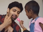 Adivi Sesh with 6-year-old cancer patient Keerthi. Adivi Sesh with 6-year-old cancer patient Keerthi.
