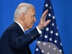 US president Joe Biden waves as he leaves after speaking during a press conference at the close of the 75th NATO Summit at the Walter E. Washington Convention Center in Washington, DC. US president Joe Biden waves as he leaves after speaking during a press conference at the close of the 75th NATO Summit at the Walter E. Washington Convention Center in Washington, DC.