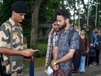 Indian students at Akhaura check post on Tripura border, after they escaped from violence-hit Bangladesh. (PTI) Indian students at Akhaura check post on Tripura border, after they escaped from violence-hit Bangladesh. (PTI)